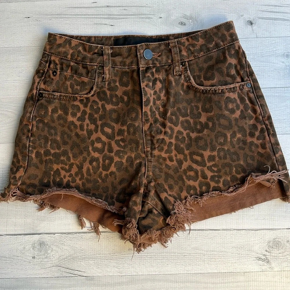 Alexander Wang X Denim Leopard Print Bite High Waist Cut Off Shorts 25 - Picture 1 of 12